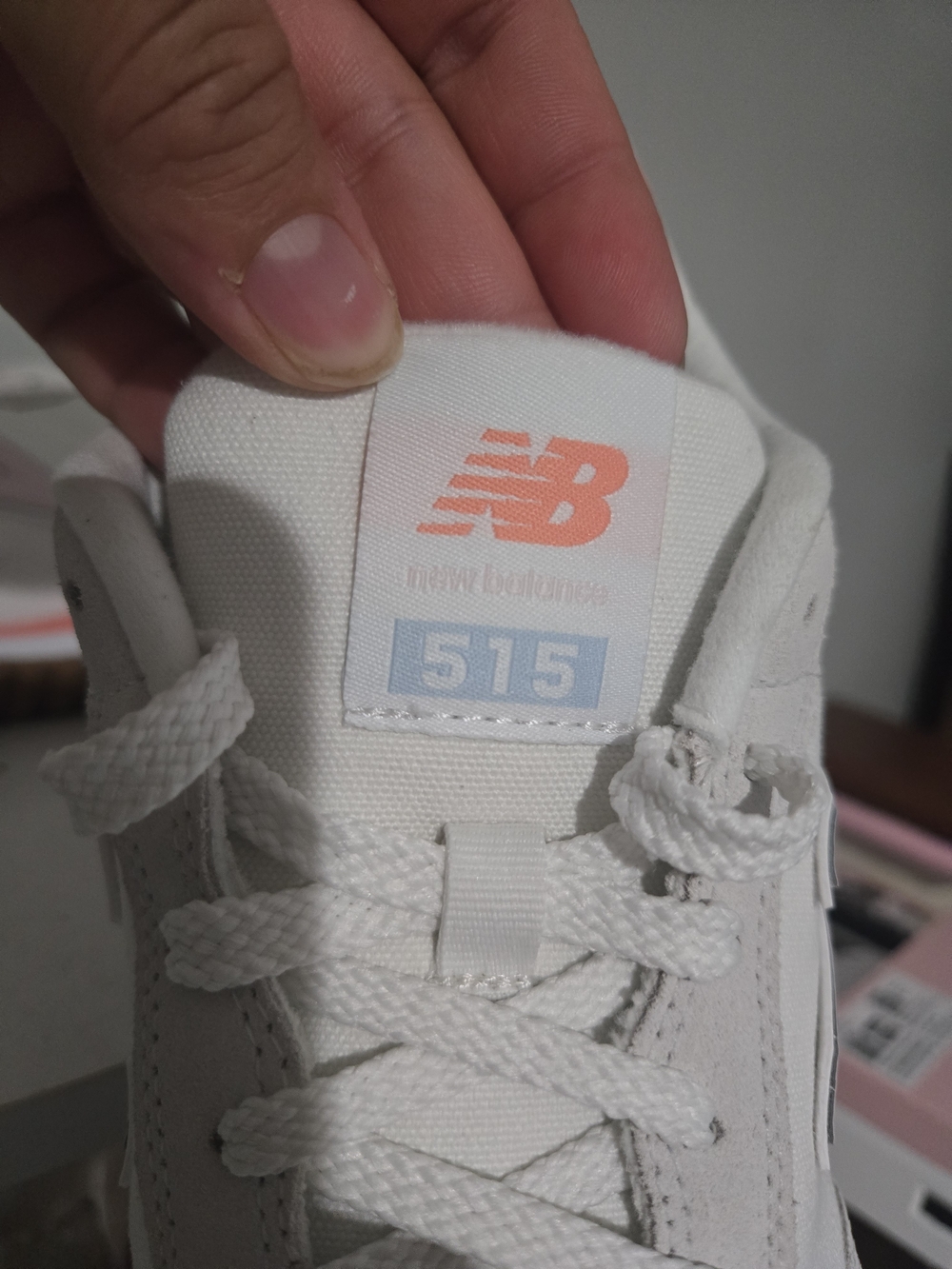 New Balance 515 White Sneakers with Coral Logo Accent